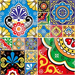Mexican traditional tiles big collection, talavera vector seamless pattern perfect for wallaper, textile or fabric print
