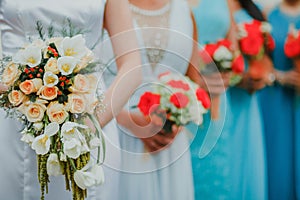 Mexican Wedding bouquet of flowers in the hands of the bride in mexico city