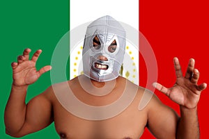 Mexican wrestling mask silver fighter gesture