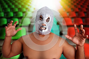 Mexican wrestling mask silver fighter gesture