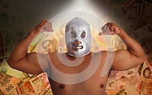 Mexican wrestling mask silver fighter gesture