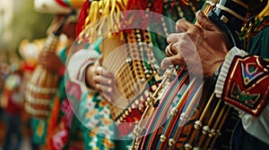 Mexicans in national costume, folk festivals, playing a Mexican musical instrument in close-up, Mexican