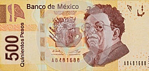 Mexico 500 pesos denominations banknote close up Mexican money bills cash currency