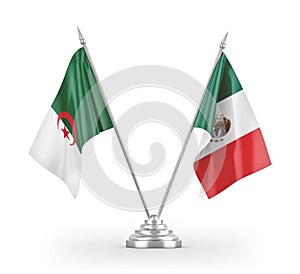 Mexico and Algeria table flags isolated on white 3D rendering