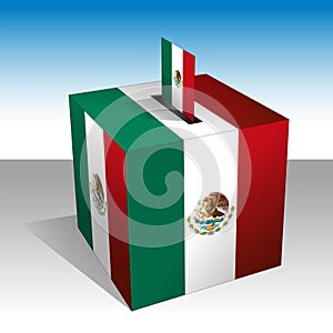 Mexico, america, voting ballot box with national flag and coat of arms