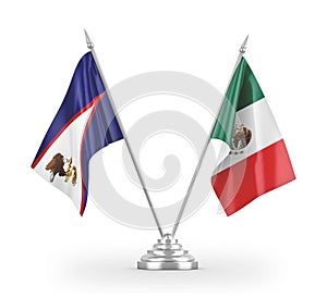 Mexico and American Samoa table flags isolated on white 3D rendering