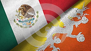 Mexico and Bhutan two flags textile cloth, fabric texture