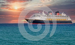 Mexico, Cabo San Lucas, Los Cabos, vacation cruise ship docked close to El Medano beach and scenic landmark tourist