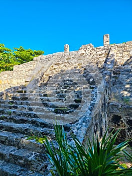 Mexico, Cancun, Mayan temple in the San Miguelito archaeological site