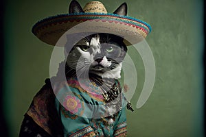 Cat with long moustaches is the new boss of sinaloa mexican drug cartel illustration generative ai photo