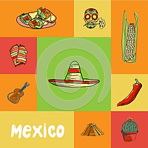Mexico Squared Doodle Vector Concept photo