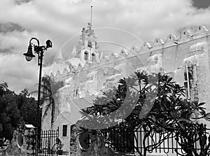 Mexico church cathedral Merida colonial architecture historial yucatan black and white