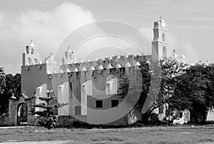 Mexico church cathedral Merida colonial architecture historial yucatan black and white