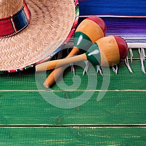 Mexico cinco de mayo wood background border mexican sombrero maraca