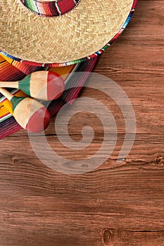 Mexico cinco de mayo wood background mexican sombrero vertical