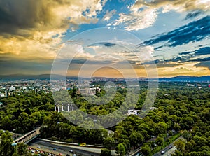 Mexico City - aerial panoramic view - sunset