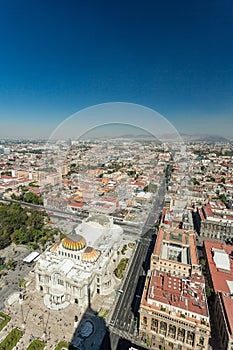 Mexico City aerial view. Palacio de Belas Artes