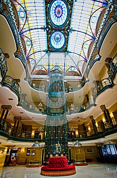 Mexico City, Mexico - April 12, 2012. Interior of Gran Hotel Ciudad de Mexico with stained glass interior