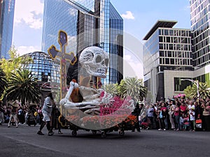 Mexico City, CDMX / Mexico - 29 10 2016: Day of the Dead Parade in Avenida Reforma with original characters from the James Bond `S