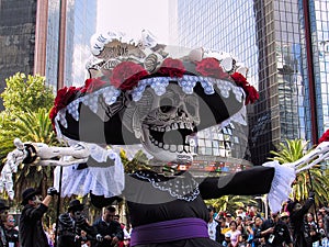 Mexico City, CDMX / Mexico - 29 10 2016: Day of the Dead Parade in Avenida Reforma with original characters from the James Bond `S