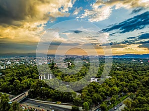 Mexico City - aerial panoramic view - sunset photo