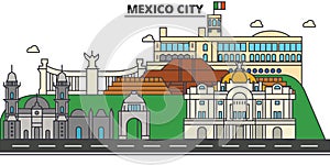 Mexico City. City skyline, architecture, buildings, streets, silhouette, landscape, panorama, landmarks, icons. Editable