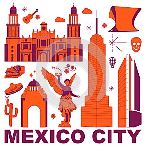 Mexico City culture travel vector set