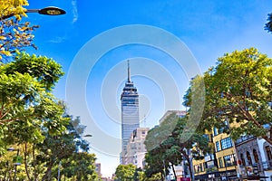 Landmark tower Torre Latinoamericana near the Alameda Central Park photo