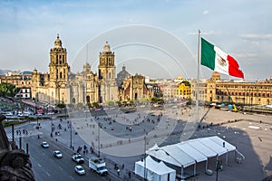 MEXICO CITY - FEB 5, 2017: Constitution Square Zocalo view from the dome of the Metropolitan Cathedral