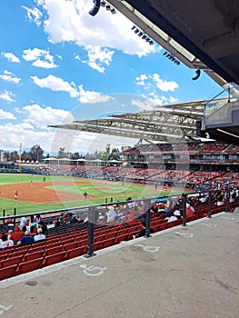 Mexico City, Mexico - Jun 04 2023: Mexican baseball stadium home of the Diablos Rojos team in the country's capital