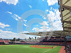 Mexico City, Mexico - Jun 04 2023: Mexican baseball stadium home of the Diablos Rojos team in the country's capital