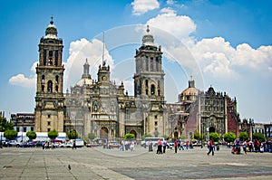 Mexico City, Mexico - April 12, 2012. Main square Zocalo with cathedral