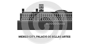Mexico, City, Palacio De Bellas Artes, travel landmark vector illustration