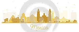 Mexico City Skyline Silhouette with Golden Buildings Isolated on White