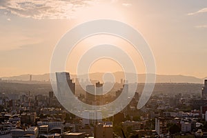 Mexico city Skyline,sunny panoramic view