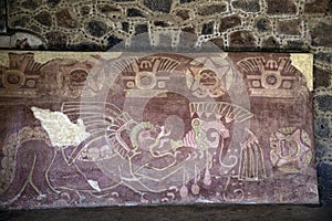 Mexico City with temple complex Teotihuacan, murals from the historic temples,