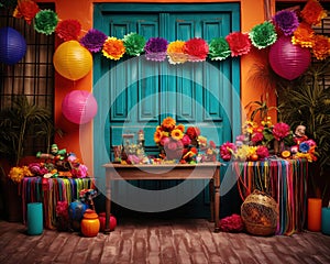 Mexico colorfull party aniversary backdrop.