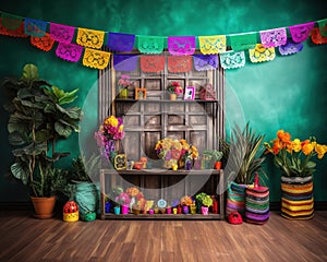 Mexico colorfull party aniversary backdrop.