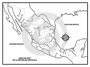 Map of Mexico, of the rivers of the country, with political division, which is used for school or to study geography photo