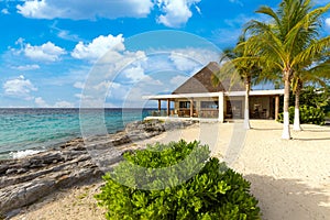 Mexico, Cozumel beach cafes and restaurants with scenic ocean views and national food and drinks