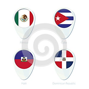 Mexico, Cuba, Haiti, Dominican Republic flag location map pin icon