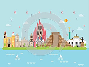 Mexico Famous Landmarks Infographic Templates for Traveling and Icon, Symbol Set Vector.