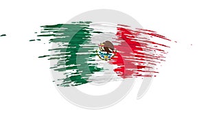 Mexico flag animation. Brush painted mexican flag on a white background. Holiday decorations. Mexico patriotic template, national