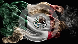 mexico flag, black smoky background, generative ai