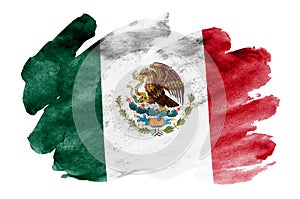 Mexico flag is depicted in liquid watercolor style isolated on white background
