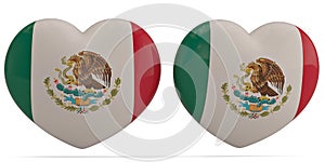 Mexico flag heart symbol isolated on white background. 3D illustration.