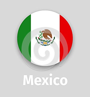 Mexico flag, round icon with shadow