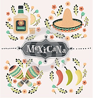 Mexico icons set