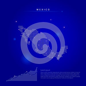 Mexico illuminated map with glowing dots. Dark blue space background. Vector illustration