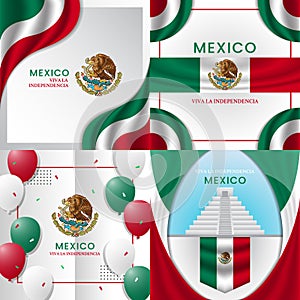 Mexico independence day illustration collection set with elements vector